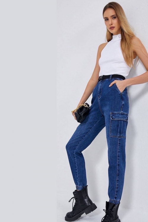 Premium high waisted cargo jeans Emilia