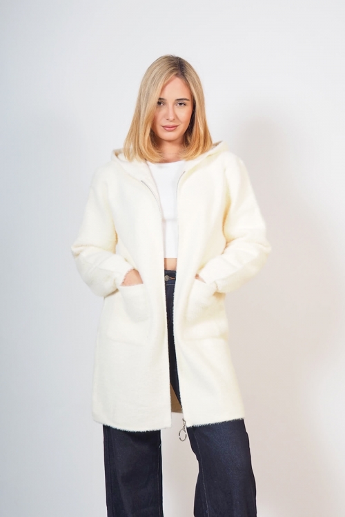 Soft fluffy cardigan coat with zipper and pockets